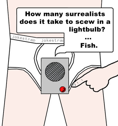 The Jokestrap™ in action . . . pay no attention to the fact that it does not at all resemble the previous image
