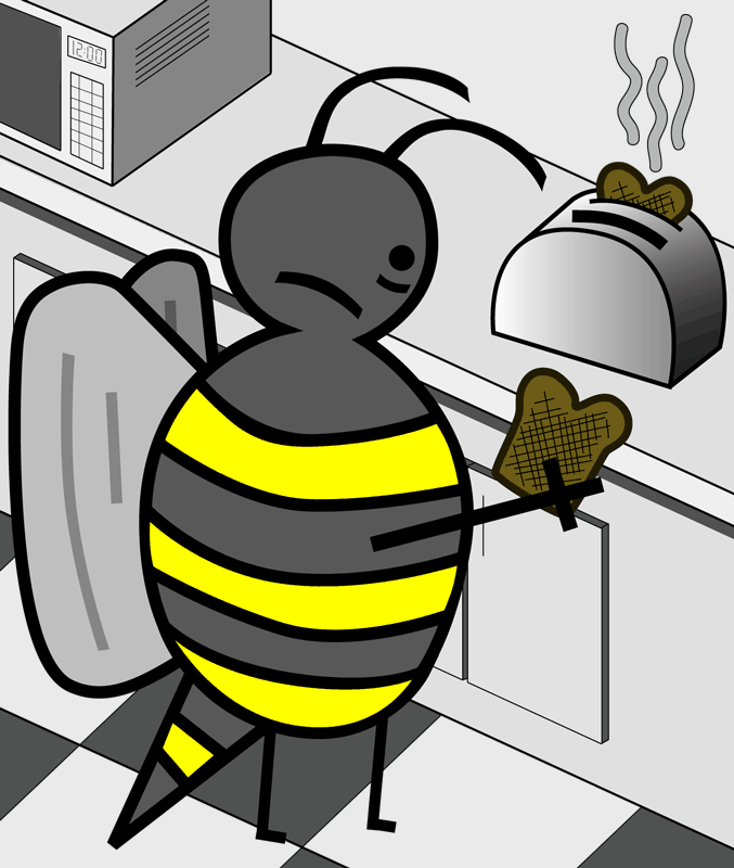 sad bee burns his toast